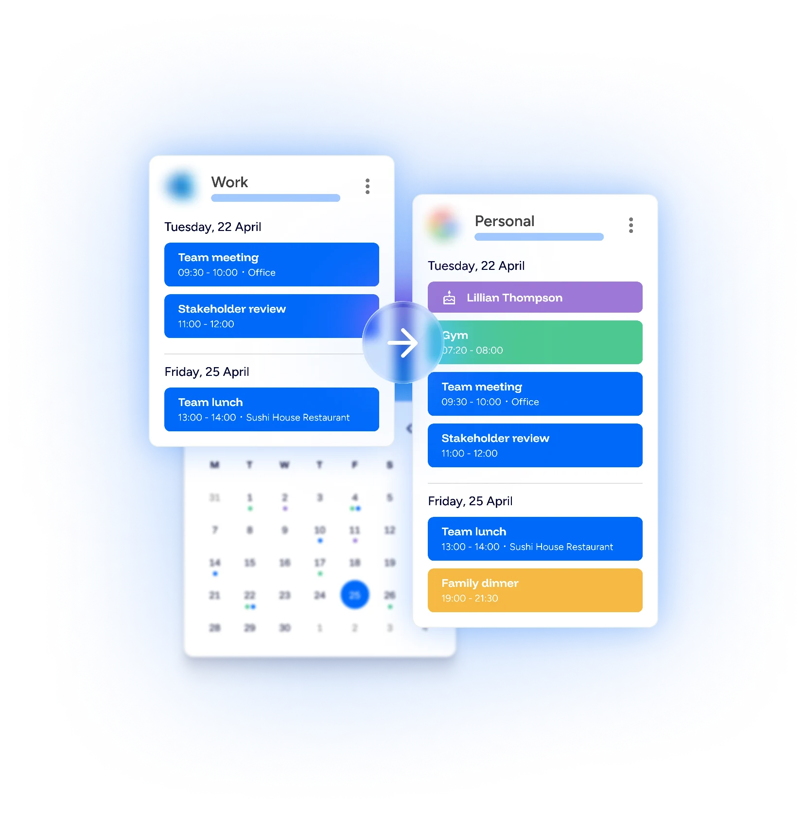 Calendar one-way sync
