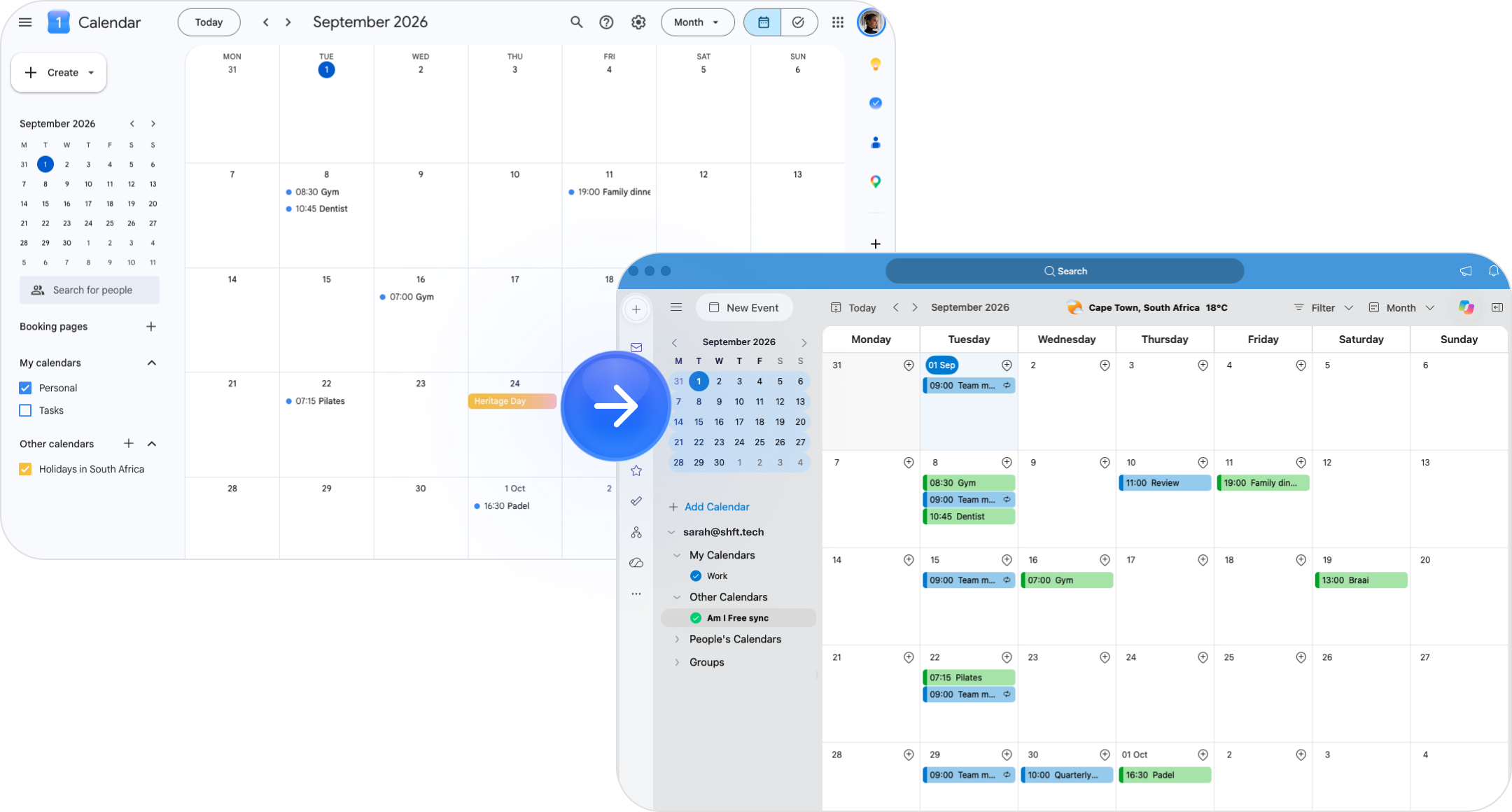 Calendar sync tool connecting Google Calendar and Microsoft Outlook