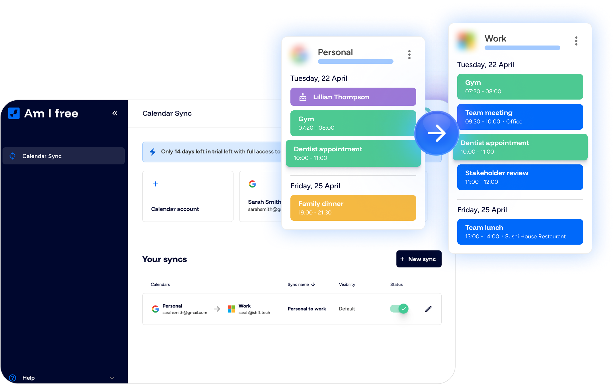 Am I Free calendar sync tool connecting Google and Microsoft calendars